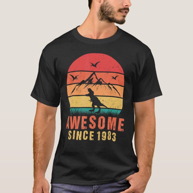 Awesome Since 1983 Retro 39th Birthday Dinosaur 39 T-Shirt (Front)