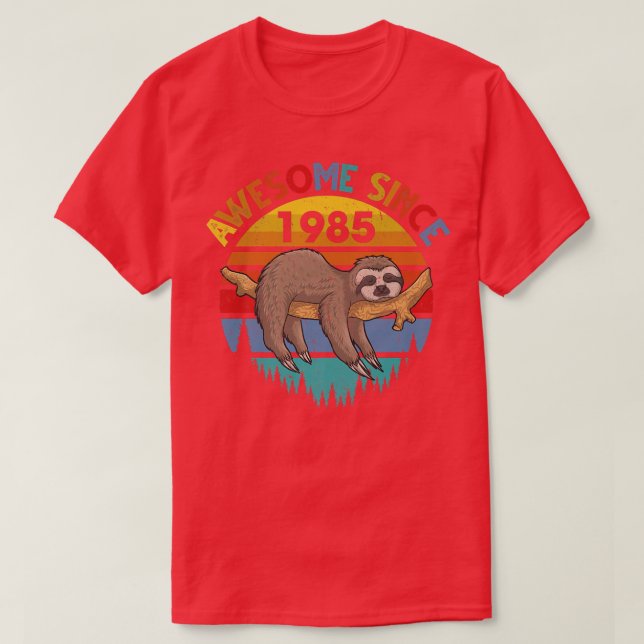 Awesome Since 1985 Sloth Birthday 37 Years old Bir T-Shirt (Design Front)