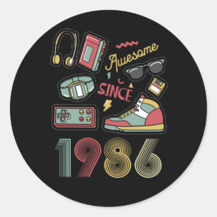 Awesome Since 1986 Vintage Retro 36th Birthday Classic Round Sticker