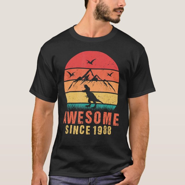 Awesome Since 1988 Retro 34th Birthday Dinosaur 34 T-Shirt (Front)