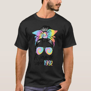 Awesome Since 1992 30th Birthday Messy Bun Tie Dye T-Shirt