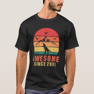 Awesome Since 2001 Retro 21st Birthday Dinosaur 21 T-Shirt