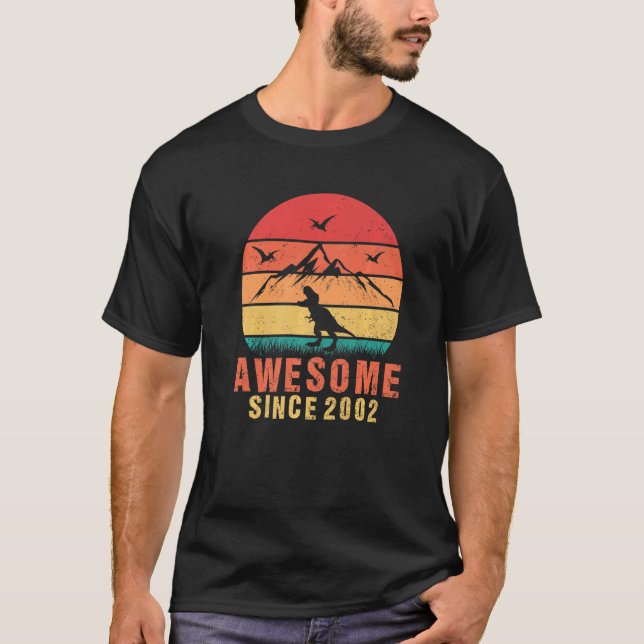 Awesome Since 2002 Retro 20th Birthday Dinosaur 20 T-Shirt (Front)