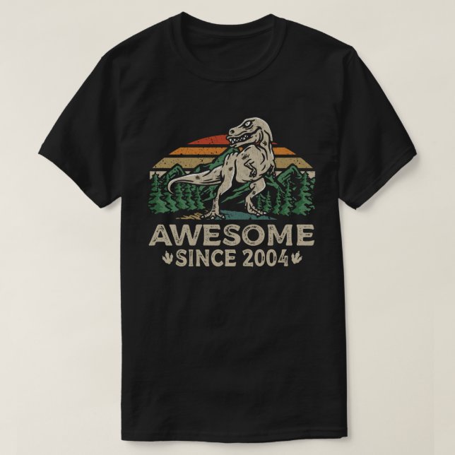 Awesome Since 2004 Retro Dinosaur 18th Birthday T-Shirt (Design Front)