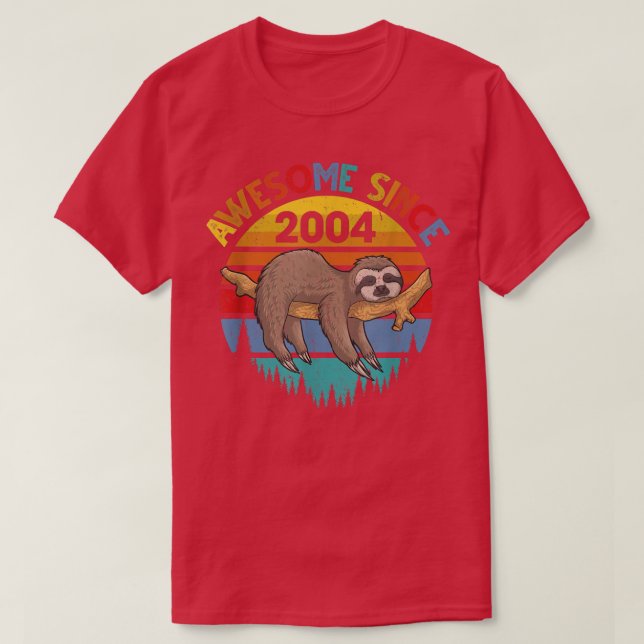 Awesome Since 2004 Sloth Birthday 18 Years old Bir T-Shirt (Design Front)