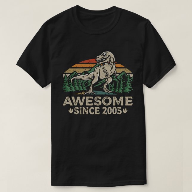 Awesome Since 2005 Retro Dinosaur 17th Birthday  T-Shirt (Design Front)