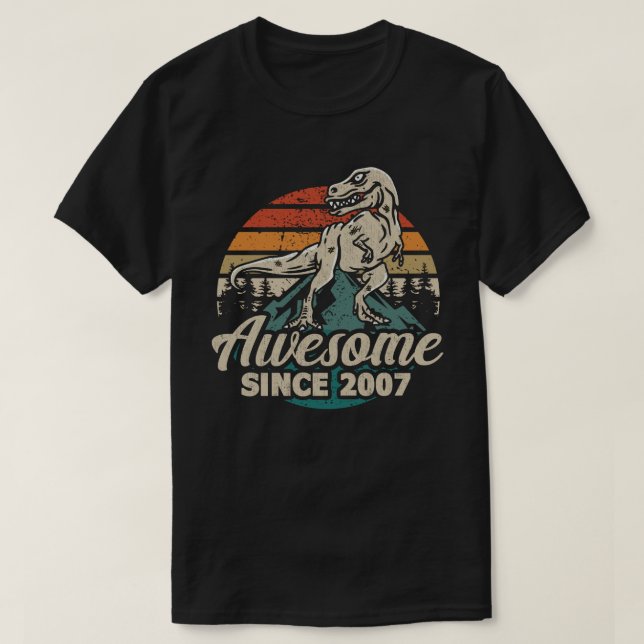 Awesome Since 2007 Dinosaur 16 Year 16th Birthday T-Shirt (Design Front)