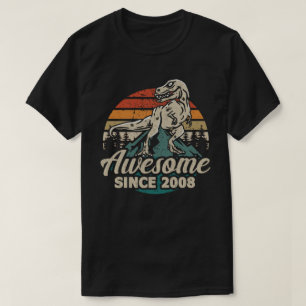 Awesome Since 2008 Dinosaur 15 Year 15th Birthday  T-Shirt