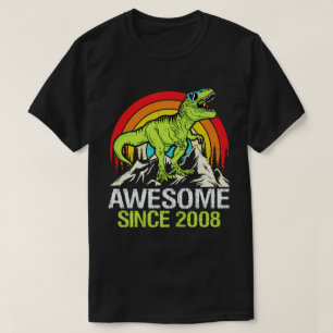 Awesome Since 2008 Dinosaur 15 Year 15th Birthday  T-Shirt