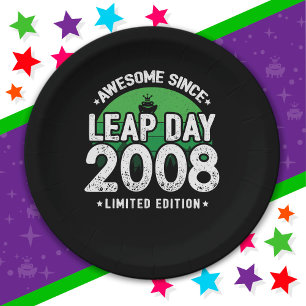Awesome Since 2008 Leap Year Day Feb 29 Birthday Paper Plate