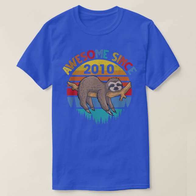 Awesome Since 2010 Sloth Birthday 12 Years old Bir T-Shirt (Design Front)