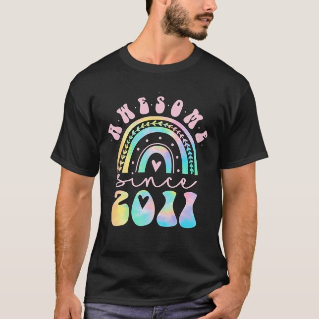 Awesome Since 2011 11 Year Old Rainbow Tie Dye 11T T-Shirt (Front)