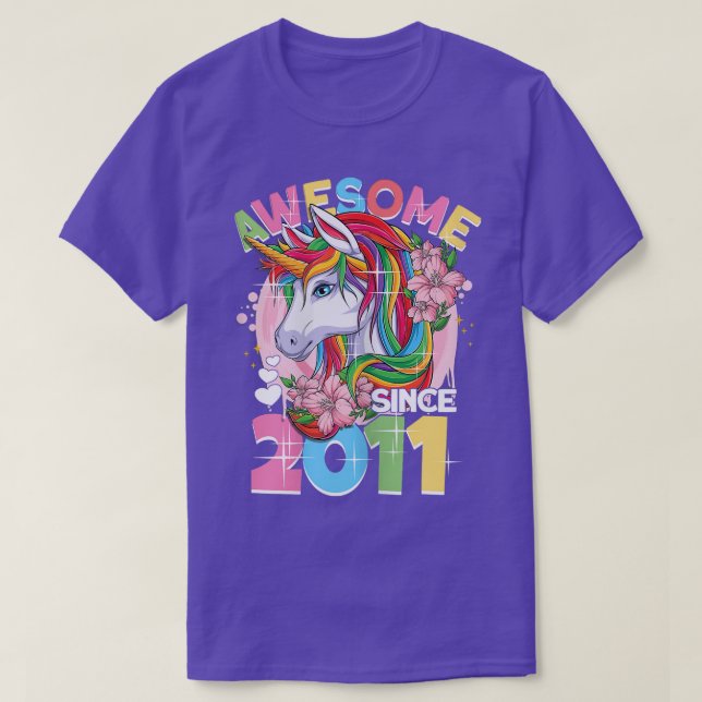 Awesome since 2011 11st Birthday Girl 11 Years Uni T-Shirt (Design Front)
