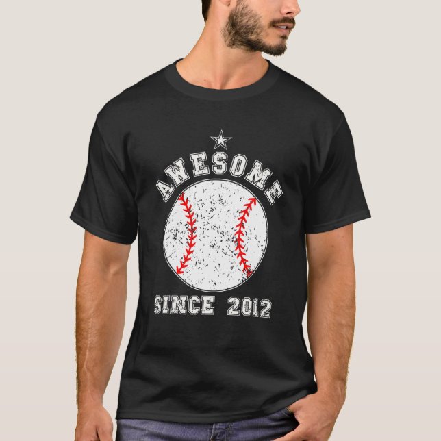 Awesome Since 2012 10 Year Old Boy Baseball Player T-Shirt (Front)