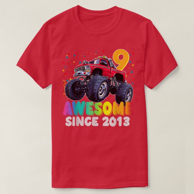 Awesome Since 2013 9th Birthday Boy Monster Truck  T-Shirt (Design Front)