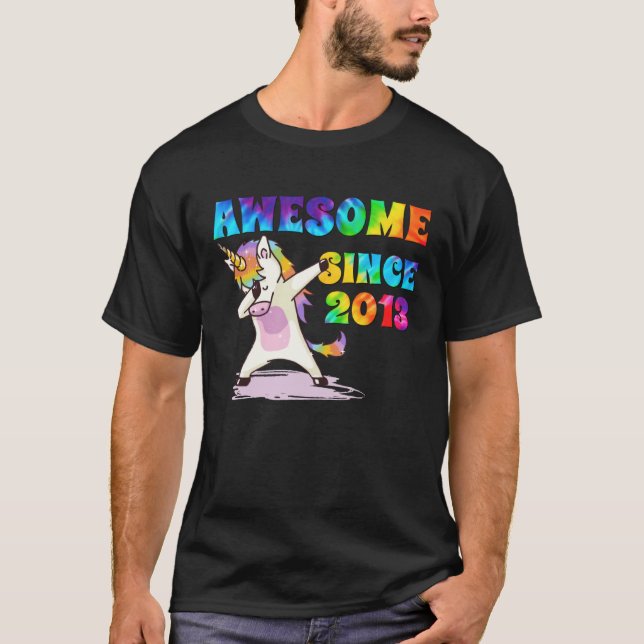 Awesome Since 2013 Dabbing Unicorn Tie Dye Age T-Shirt (Front)