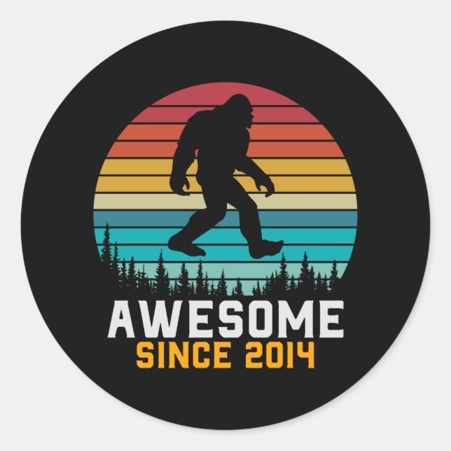 Awesome since 2014 | Birthday Bigfoot Retro Classic Round Sticker (Front)