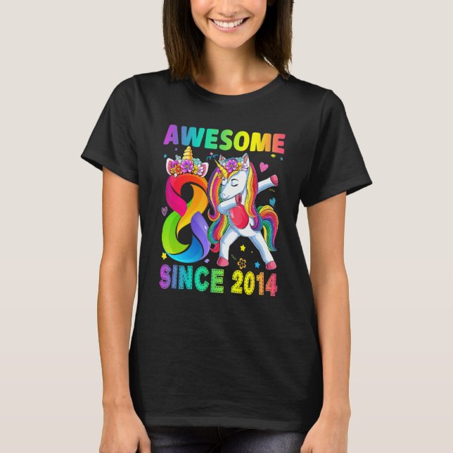 Awesome Since 2014 Dabbing Unicorn 8th Birthday 8  T-Shirt (Front)