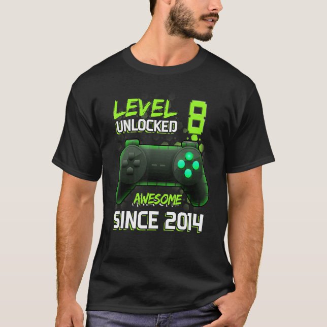 Awesome Since 2014 Level 8 Unlocked Video Games Co T-Shirt (Front)