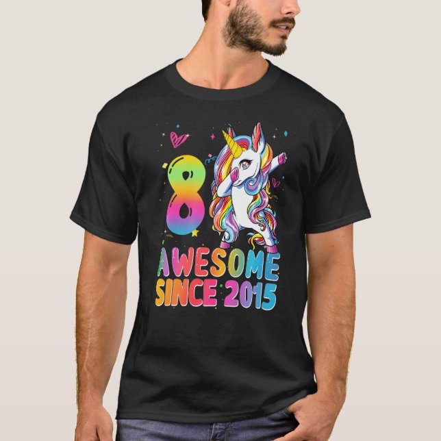 Awesome Since 2015 Dabbing Unicorn 8th Birthday 8  T-Shirt (Front)
