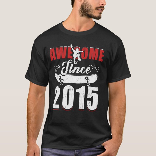 Awesome Since 2015 Tee 9 Skateboard Its My 9th Bir (Front)
