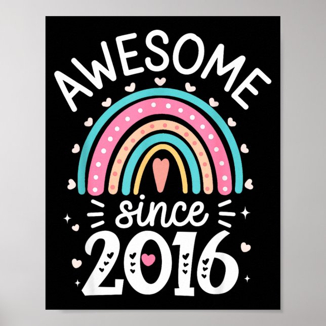 Awesome Since 2016 9th Birthday Rainbow Born In 20 Poster (Front)