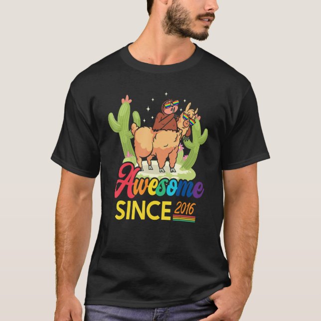 Awesome Since 2016 Birth Year Sheep Anniversary Sl T-Shirt (Front)