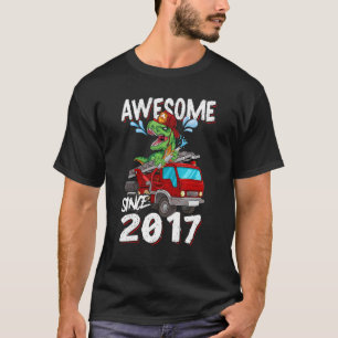 Awesome Since 2017 Firetruck Fireman Dinosaur 5th T-Shirt