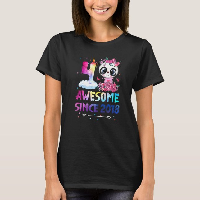 Awesome since 2018 4th Birthday 4 Year Old Panda U T-Shirt (Front)