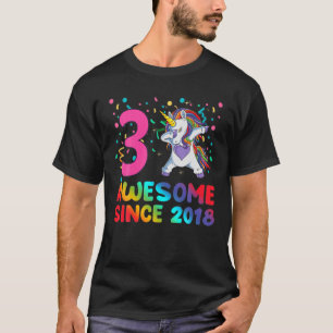 Awesome Since 2018 Dabbing Unicorn 3 Years Old 3Rd T-Shirt