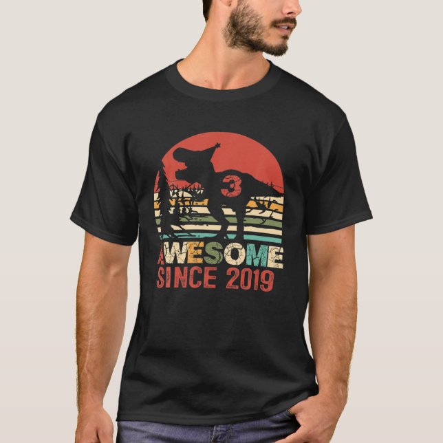 Awesome Since 2019 3Rd Birthday Dinosaur 3 Year Ol T-Shirt (Front)