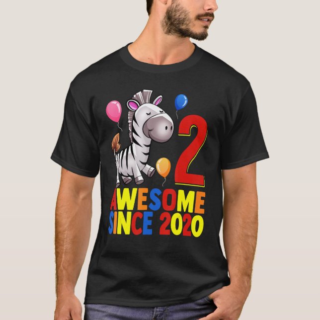 Awesome Since 2020 2nd Birthday  Colourful Zebra T-Shirt (Front)