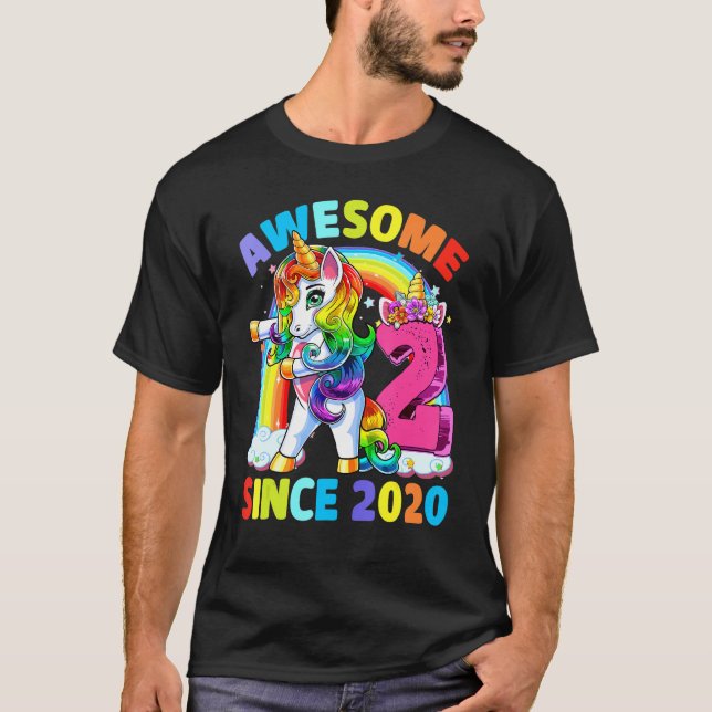 Awesome Since 2020 Dabbing Unicorn 2nd Birthday Gi T-Shirt (Front)