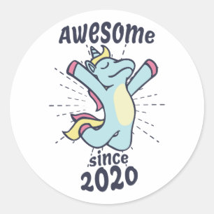 Awesome Since 2020 - Kids Birthday Unicorn Classic Round Sticker