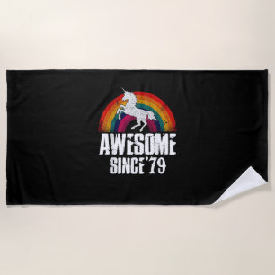 Awesome Since 79 Unicorn Vintage Funny Birthday Gi Beach Towel