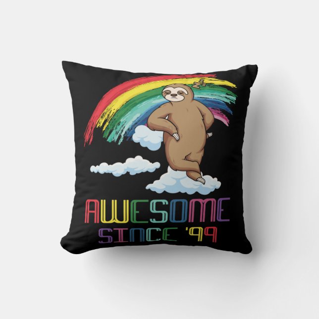 Awesome Since '99 24th Birthday Sloth Rainbow Cushion (Front)