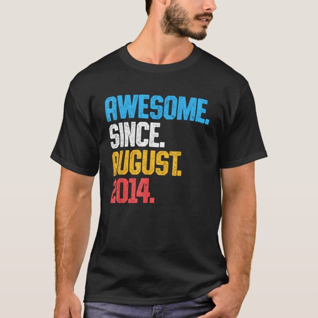 Awesome Since August 2014 9 Years Old 9th Birthday T-Shirt (Front)