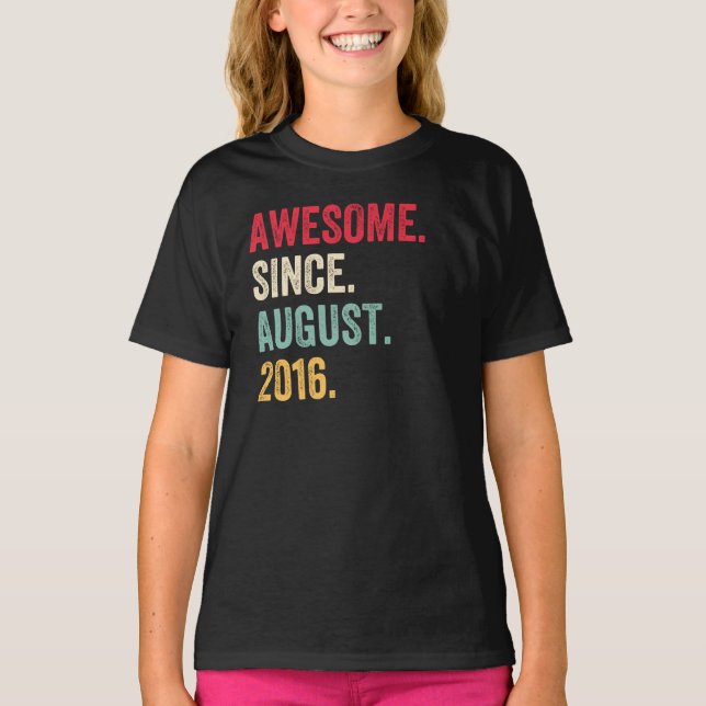 Awesome Since August 2016 Retro Birthday T-Shirt (Front)