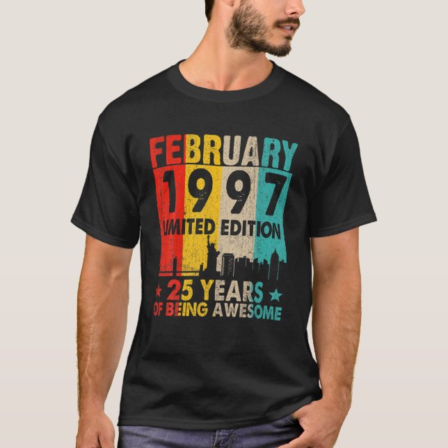 Awesome Since February 1997 25Th Birthday Vintage T-Shirt (Front)