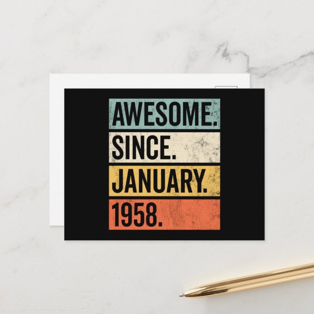 Awesome Since January 1958 Birthday Postcard (Front/Back In Situ)