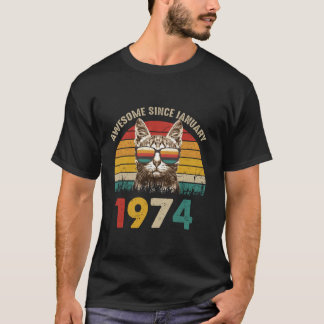 Awesome Since January 1974 Vintage Cat 50th Birthd T-Shirt