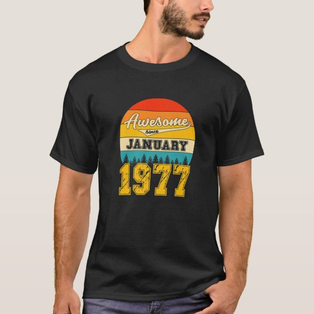 Awesome Since January 1977 45 Years Old Birthday V T-Shirt (Front)