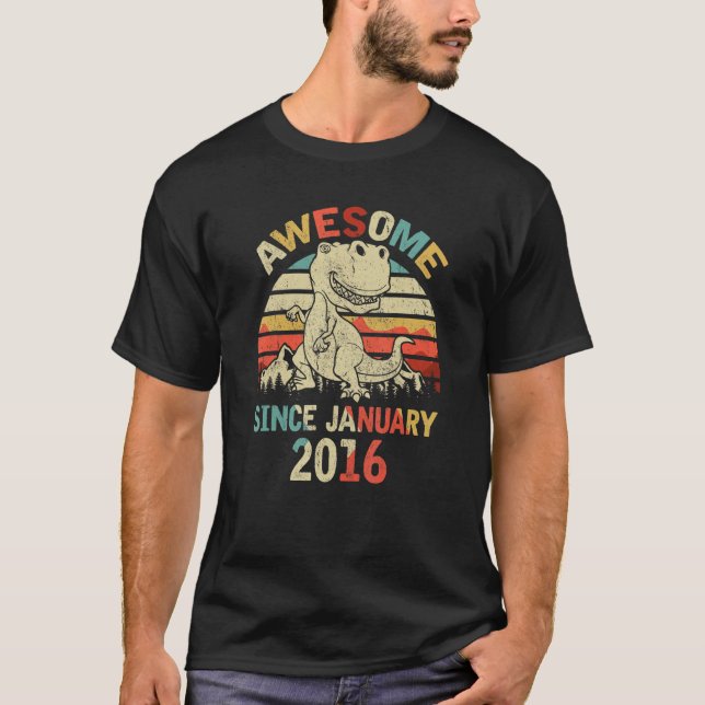 Awesome Since JANUARY 2016 4th Dinosaur Birthday f T-Shirt (Front)