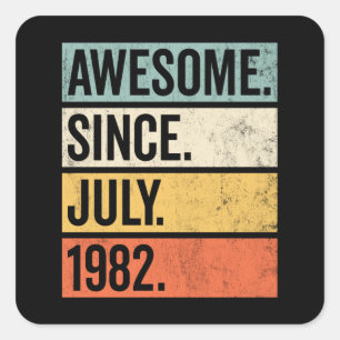Awesome Since July 1982 Birthday Retro Square Sticker