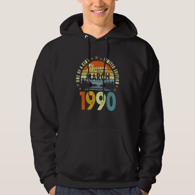 Awesome Since March 1990 Vintage 32th Birthday Hoodie (Front)