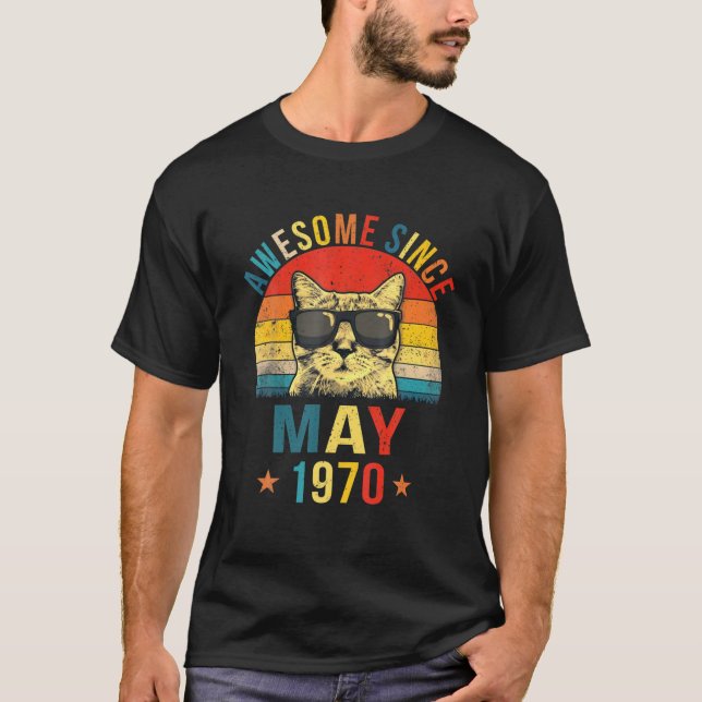 Awesome Since May 1970 52Nd Birthday Gift Cat Love T-Shirt (Front)
