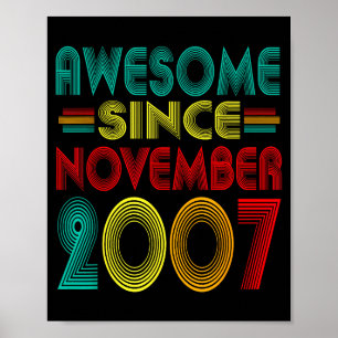 Awesome Since November 2007 Years 18th Bday Funny  Poster