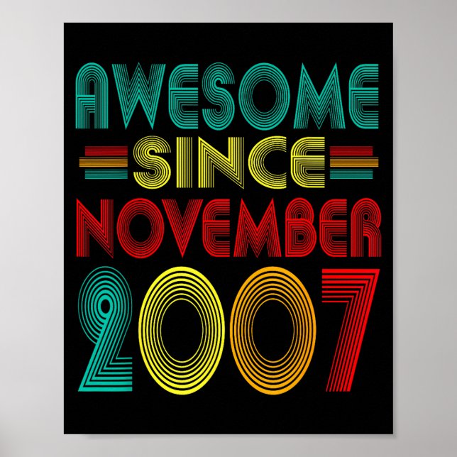 Awesome Since November 2007 Years 18th Bday Funny  Poster (Front)