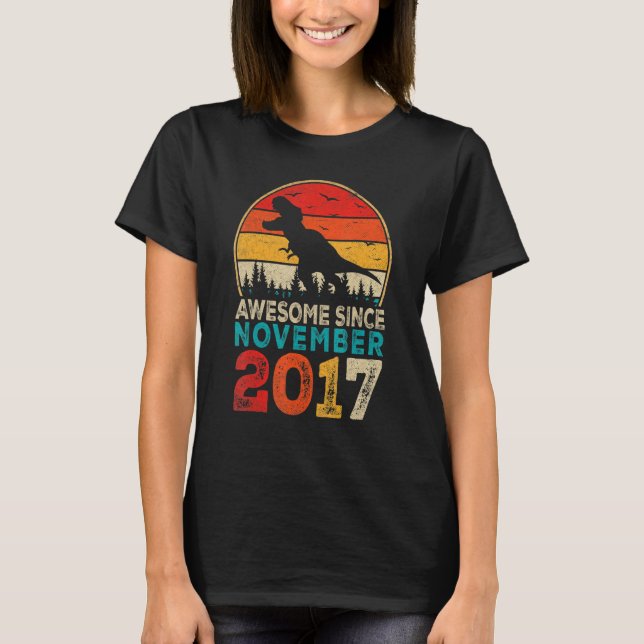 Awesome Since November 2017 5th Birthday Boy Dinos T-Shirt (Front)