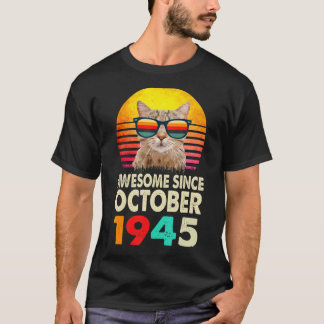 Awesome Since October 1945 77th Birthday Cat Vinta T-Shirt